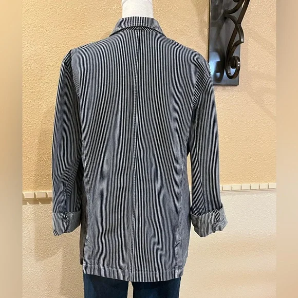 Jones New York Sport blue & white striped denim jacket 100% cotton. 3 pockets. L - Picture 5 of 13
